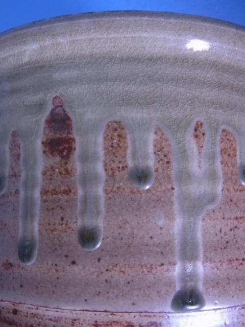 益子焼　中村文昌　緑灰釉水指　緑釉　共蓋　漆塗蓋　茶道具　共箱　落款　掛け流し