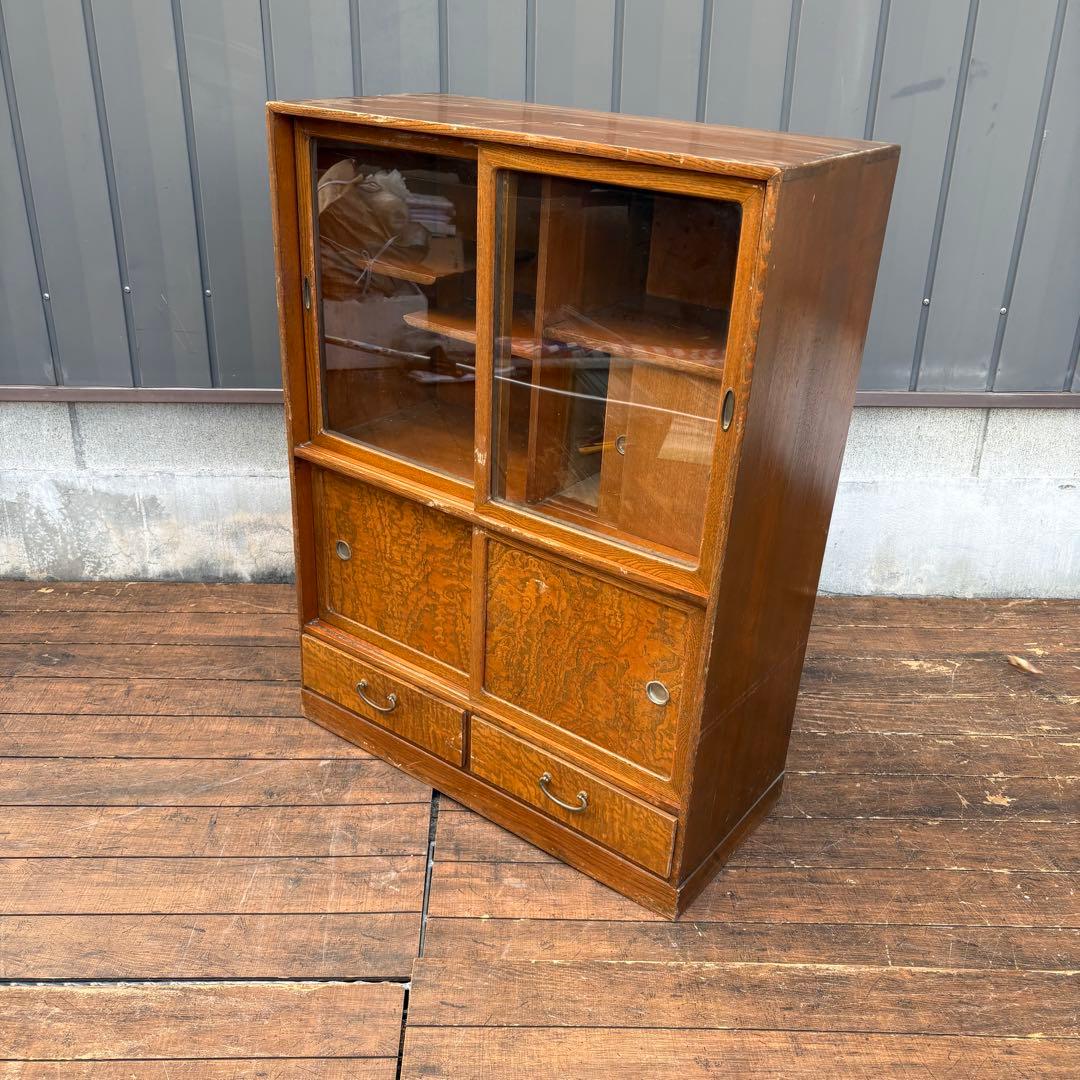 ガラス棚 （古家具・ビンテージ家具） チーク無垢材 ヴィンテージ