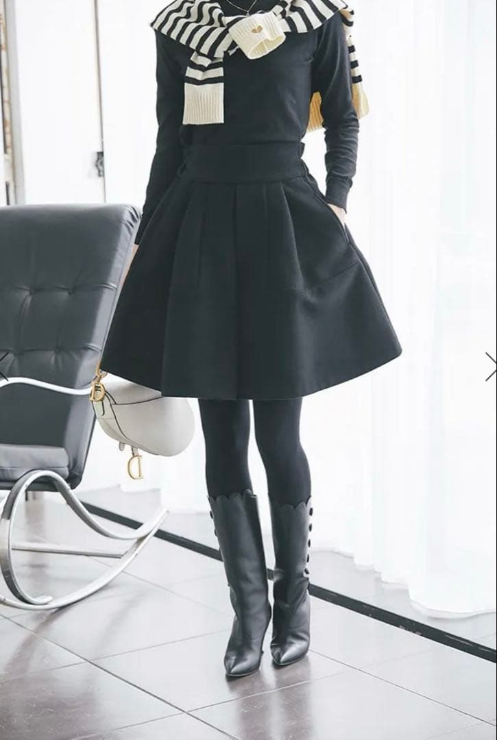 SEVENTEN ハイウエストフレアキュロット ブラック　M