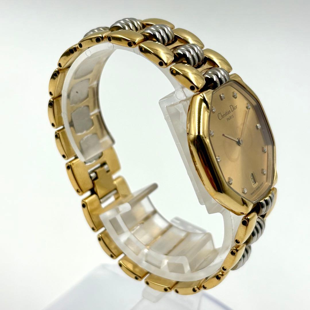 レア クリスチャンディオール 腕時計 ダイヤ11P オクタゴン ゴールド デイト
