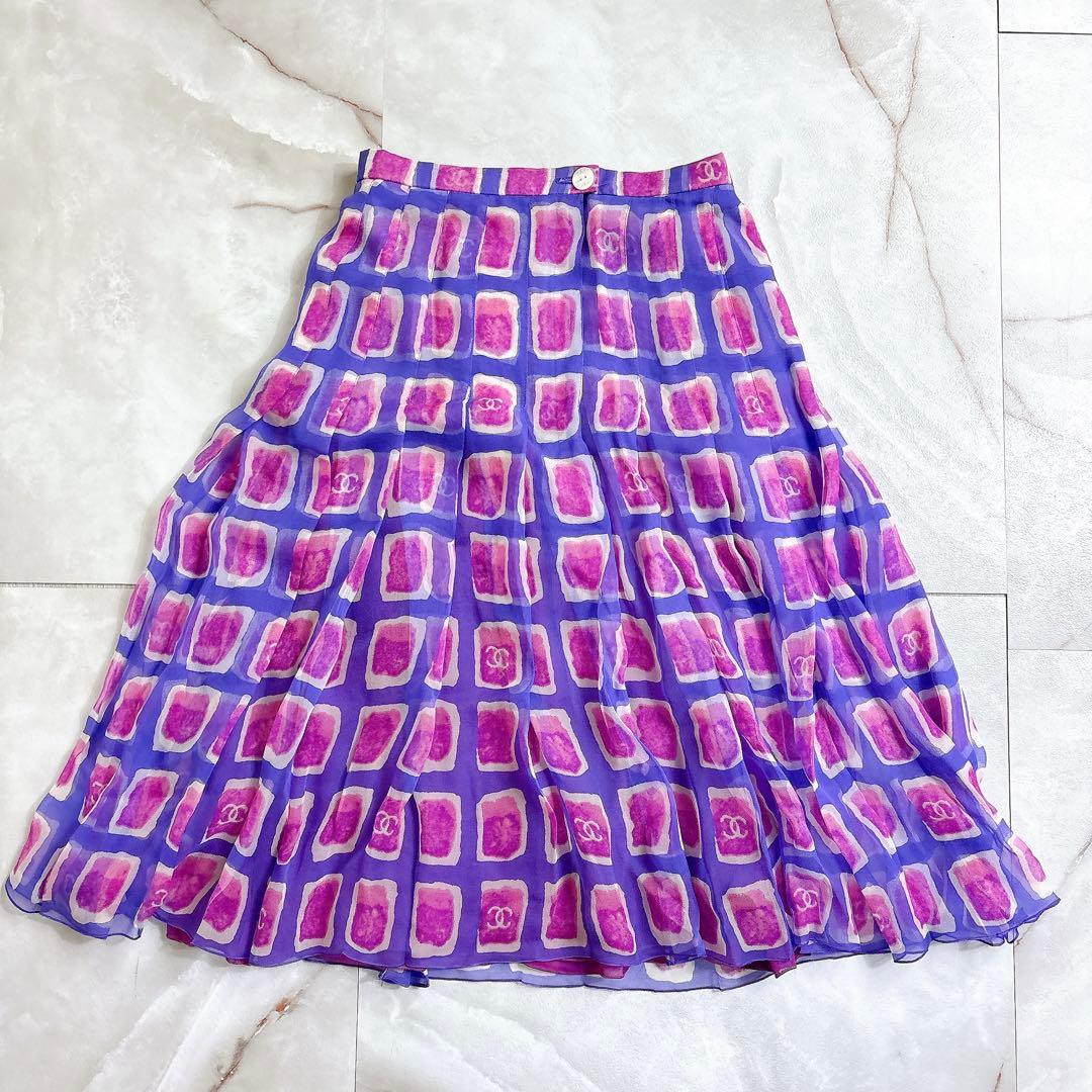 CHANEL シャネル　ココマーク　総柄　スカート　パープル　38