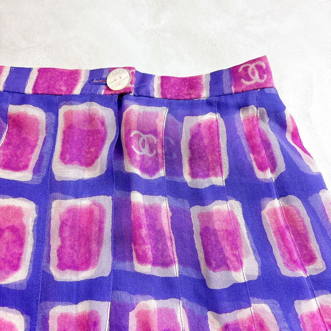 CHANEL シャネル　ココマーク　総柄　スカート　パープル　38