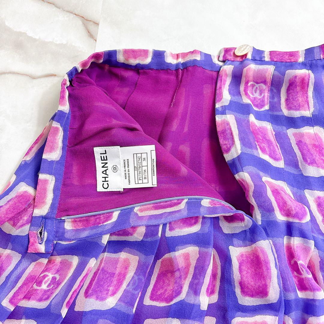 CHANEL シャネル　ココマーク　総柄　スカート　パープル　38