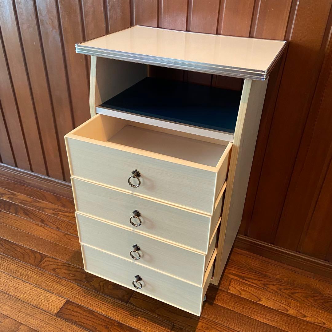 昭和レトロ 電話台 ホワイト 引き出し 収納棚 サイドラック チェスト