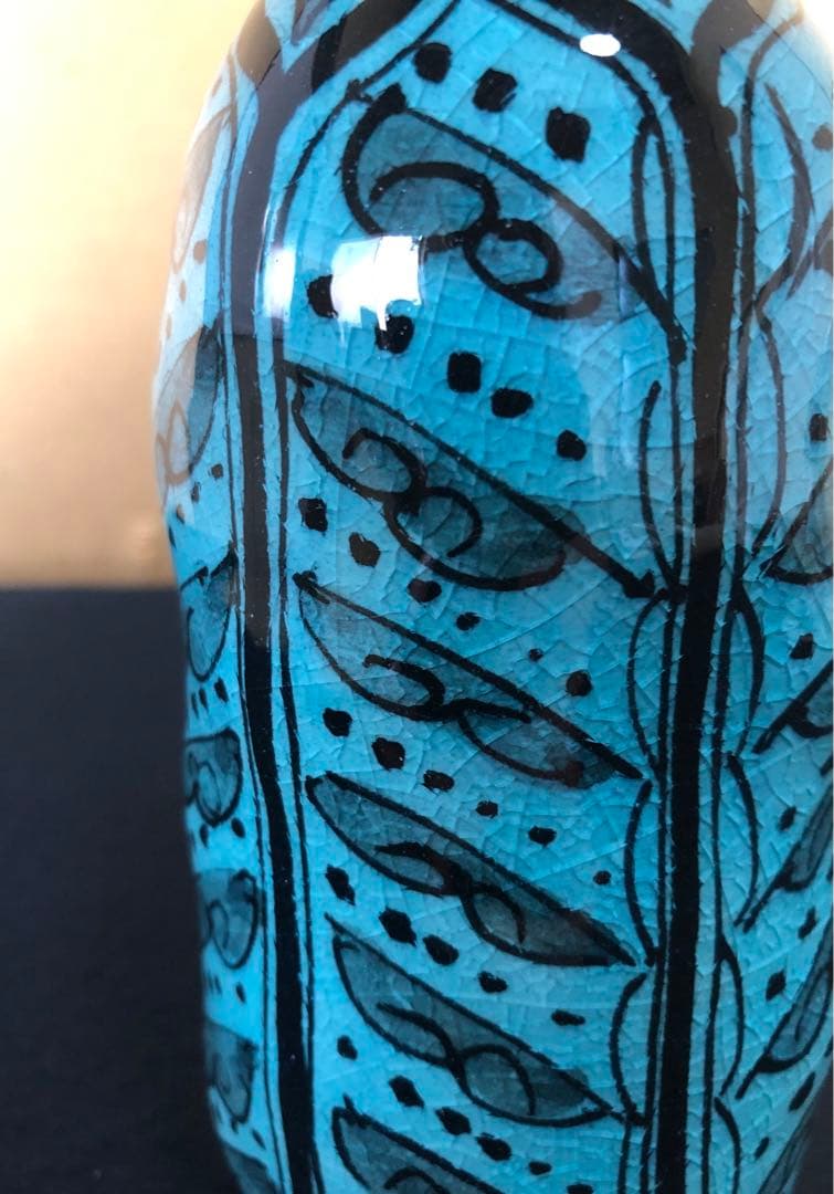 割引❗️《R》トルコ青 花入 秀逸作 加藤賢司 陶歴書 共布 共箱250820G1