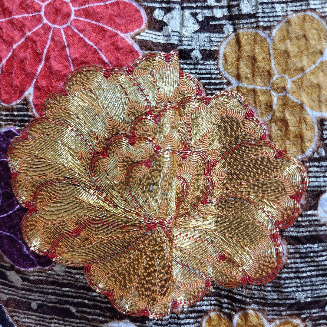 振袖フルセット(7点)・成人式・総絞り・エンボス加工・古典柄・金駒刺繍・
