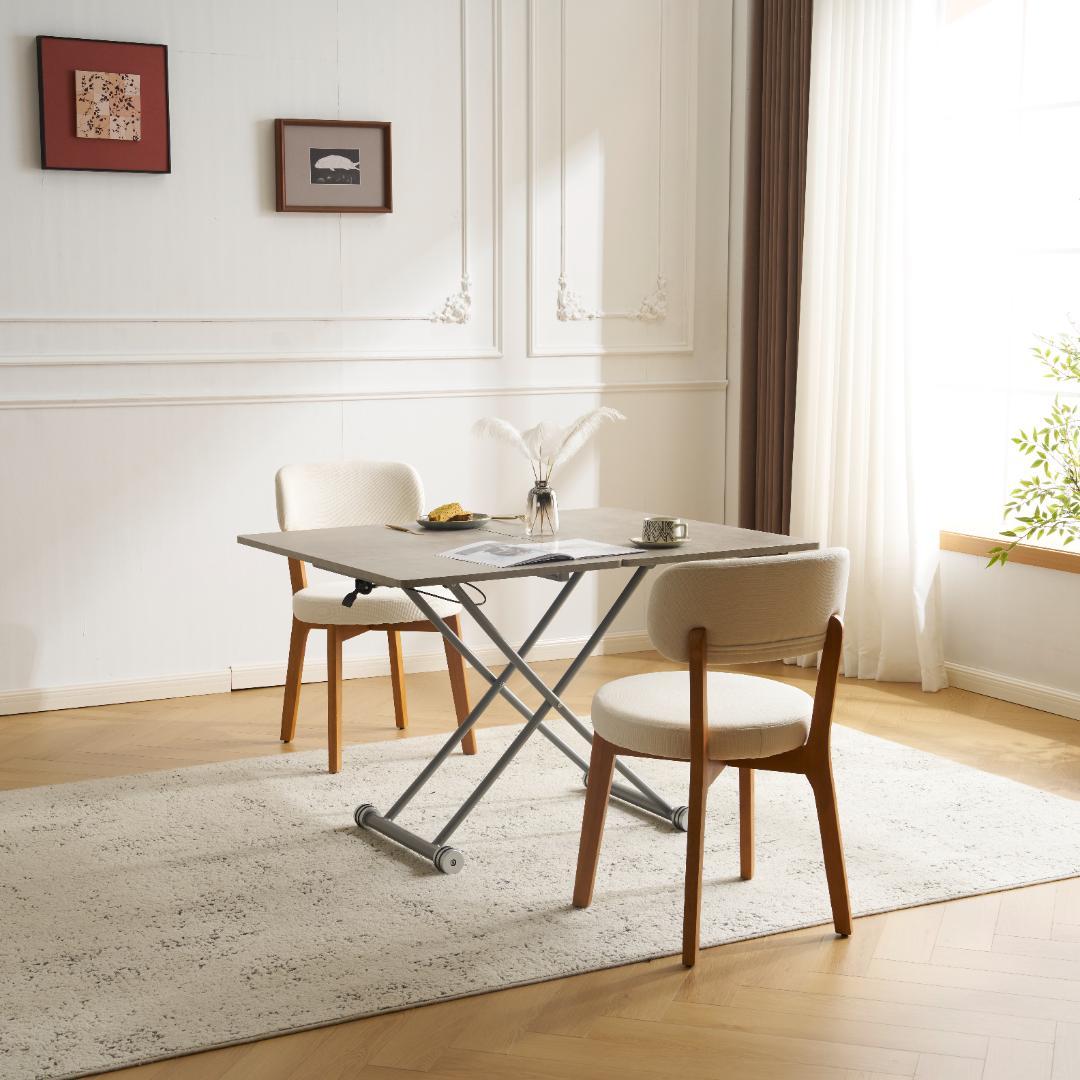 超人気！多用途テーブル 2倍に広がるガス圧昇降テーブル GRAY