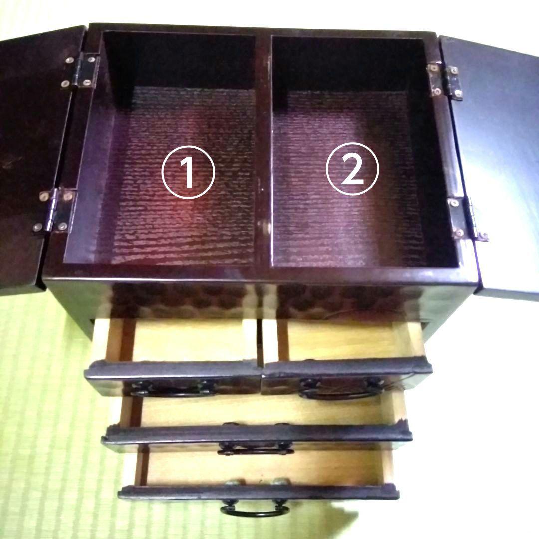 からくり箪笥・【新品・未使用】からくり三段・四ツ引箪笥(加賀梅彫り)