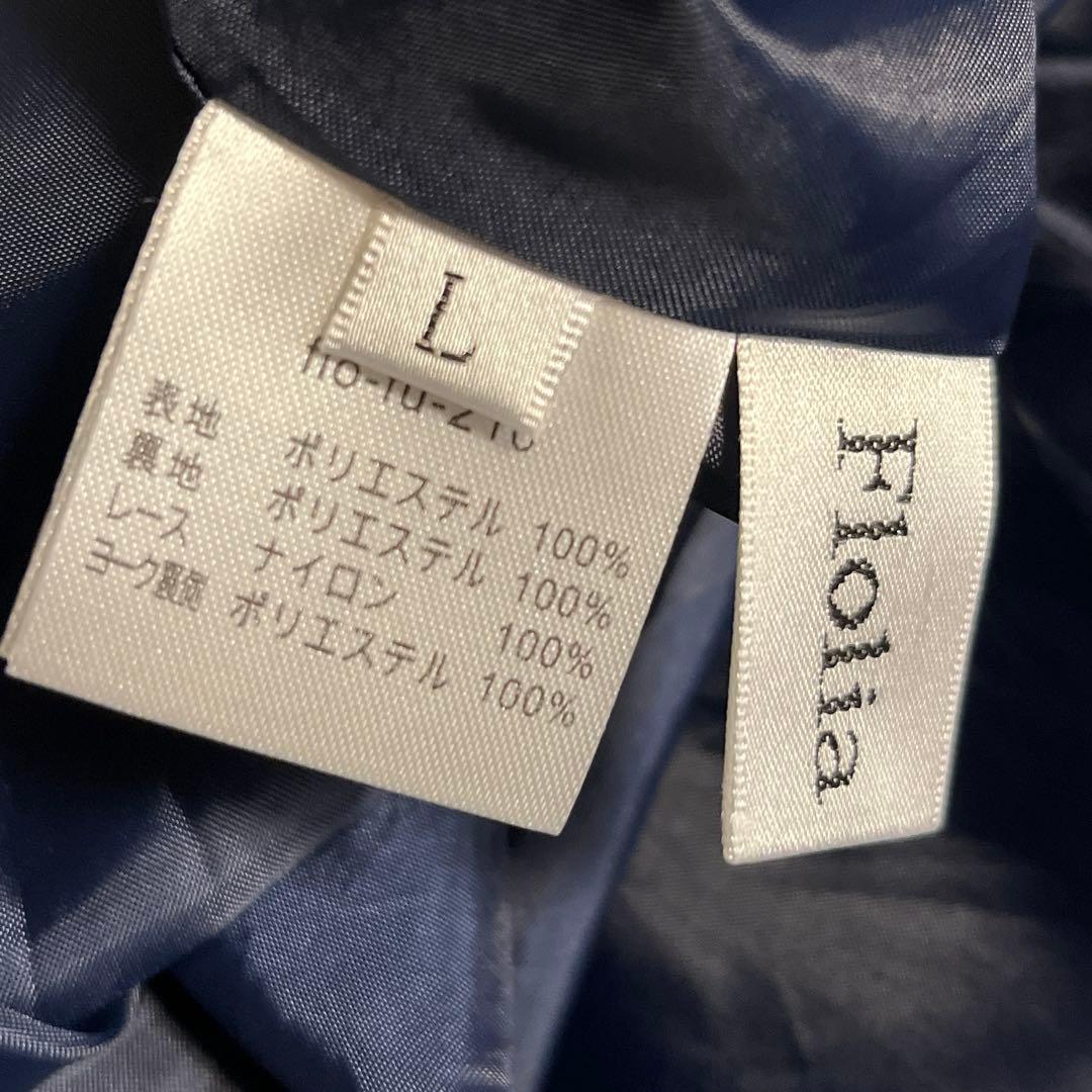 Floliaレース切り替えフレアスリーブＩラインワンピースネイビー