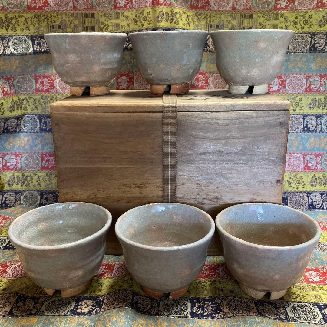 萩焼十一世 坂高麗左衛門 韓峯 湯呑6客 共箱栞