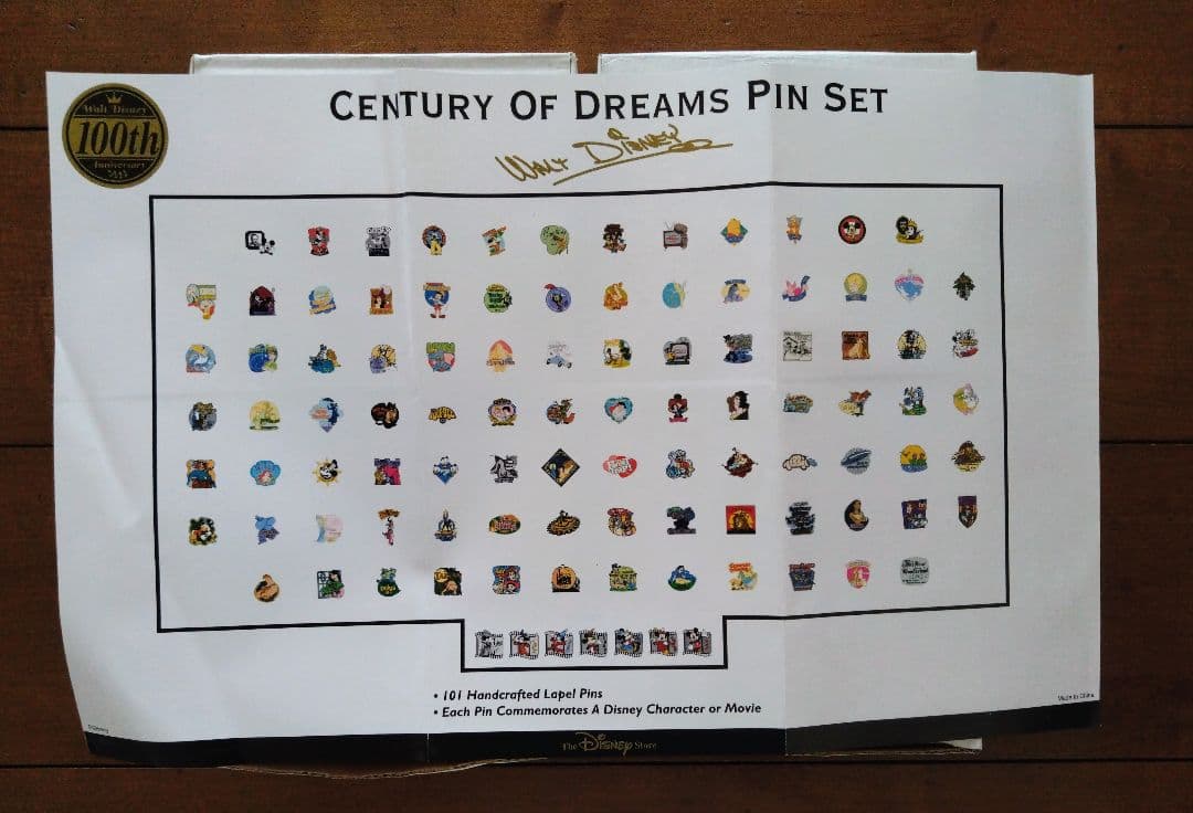 レア！レトロ★ディズニーストア★ウォルト生誕100周ピンバッジ★フルコンプセット
