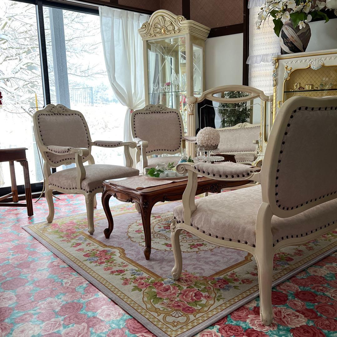 k075r118 白家具 姫系ソファセット 2人掛け・1人掛け×2台 クラシック