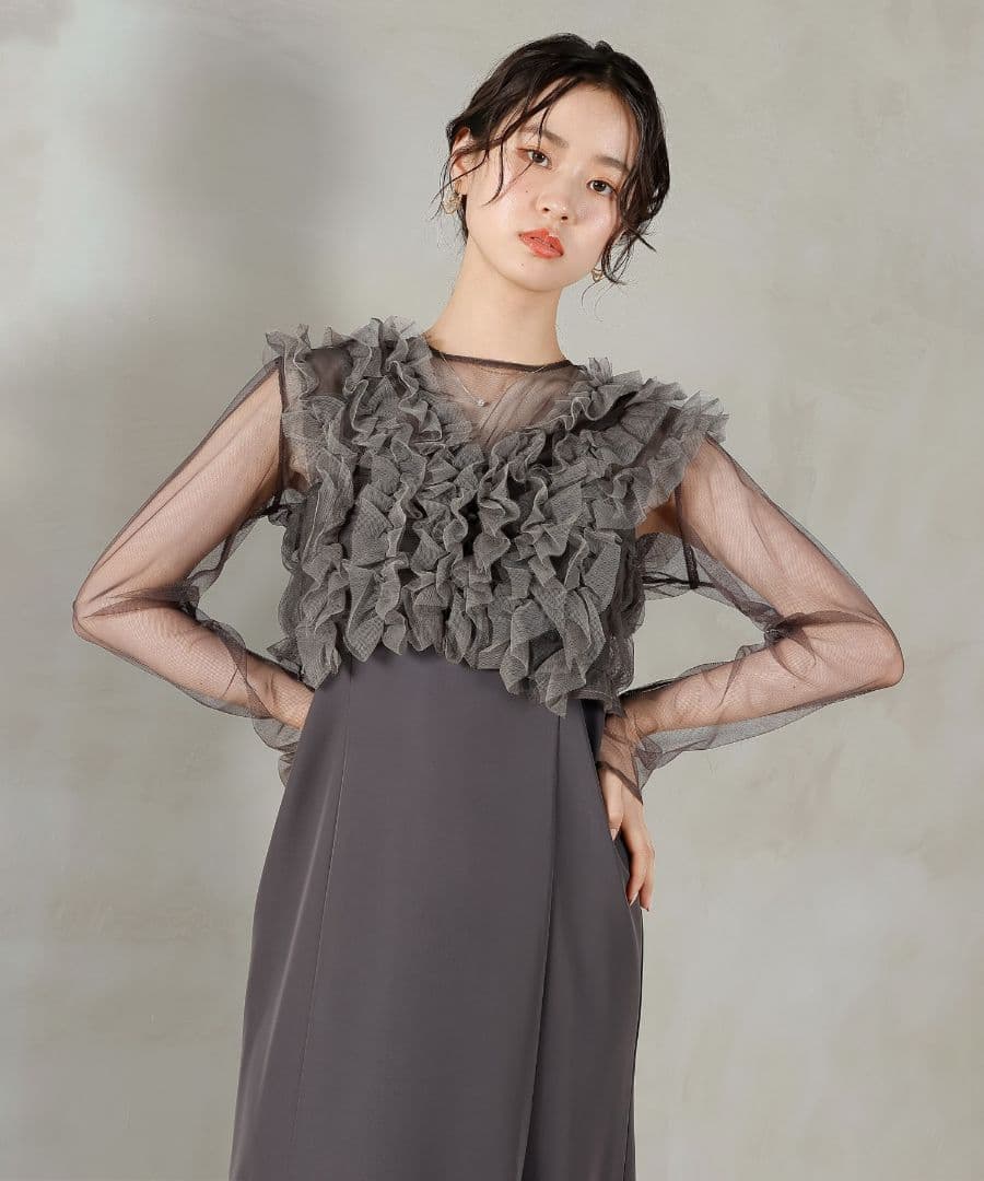 チュール ボリューム フリル ベスト シアー トップス ワンピース niana