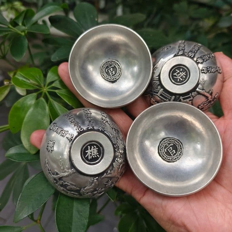 銅器 漁樵耕読小碗一セット 茶碗 工芸品 美術品 置物