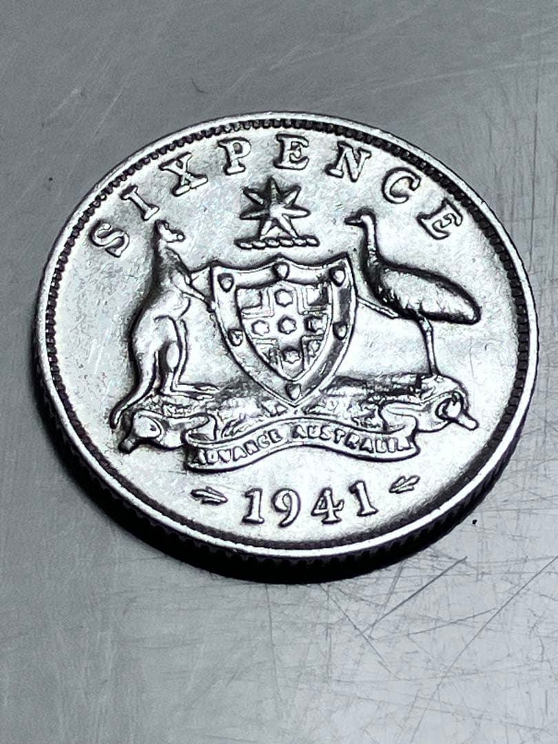 SV925 1941 ジョージ6世 オーストラリア 6ペンス銀貨