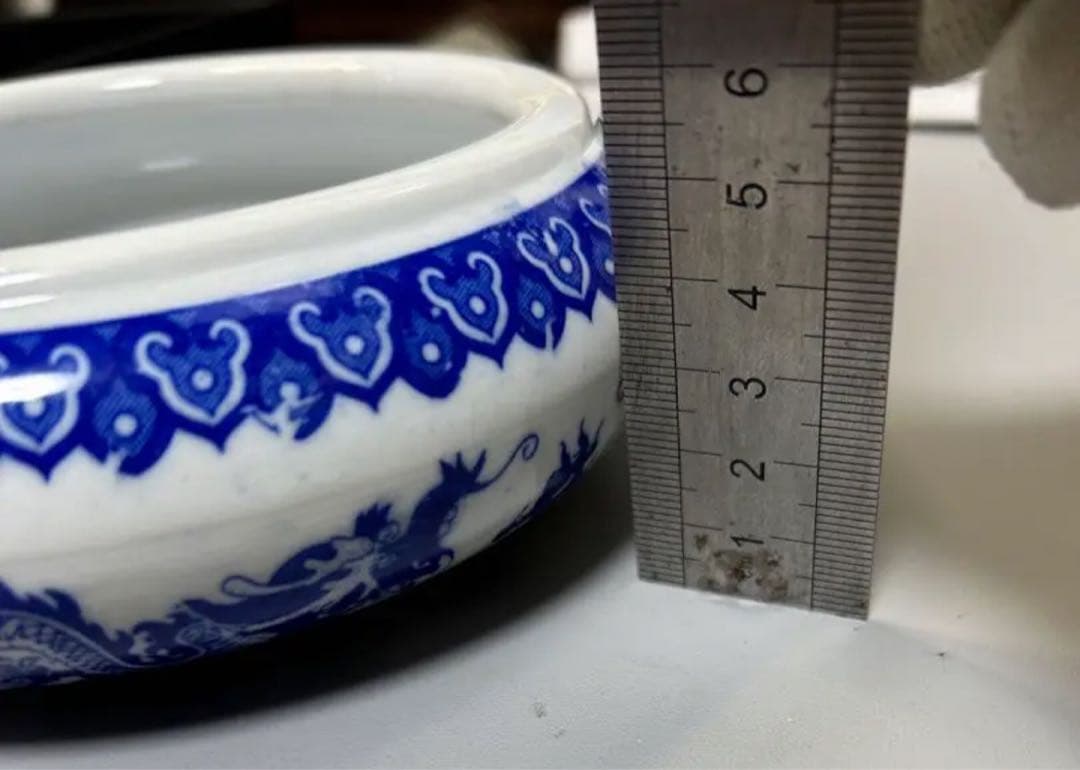 大清乾隆青花龍紋皿 筆洗書道旧家蔵出し、骨董品、縁起物、お守り、古