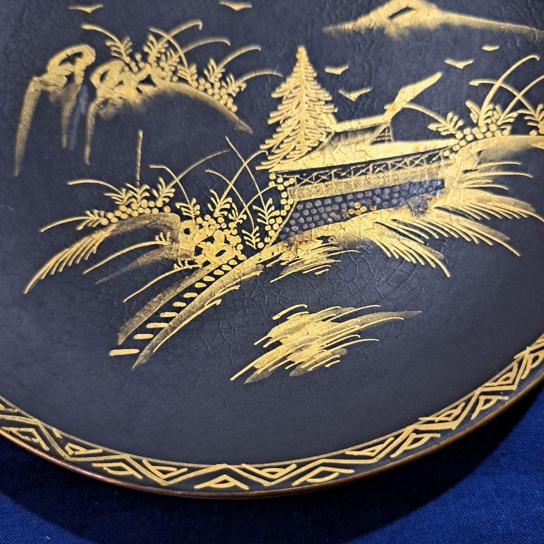薩摩 江戸 極上島津献上品 純金黒金彩蒔絵 飾り皿 島津丸十文