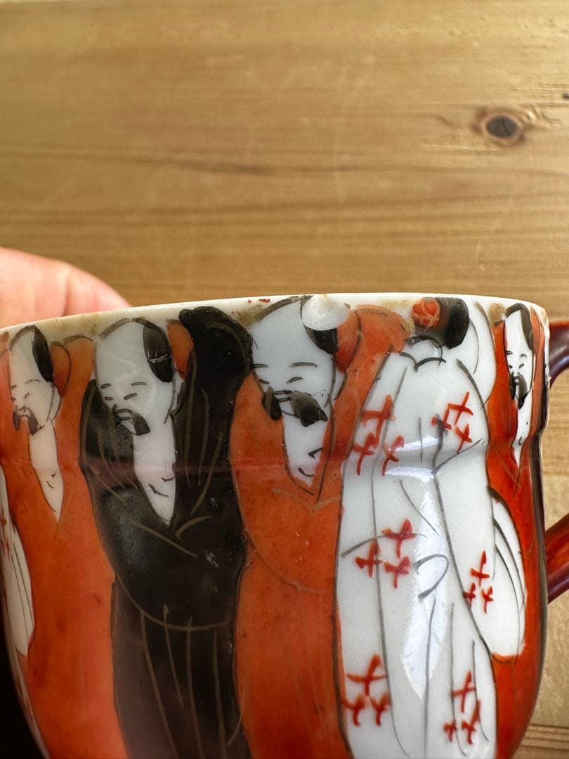 九谷焼6点セート，茶具，茶器，古九谷，百壽老人，赤繪，骨董