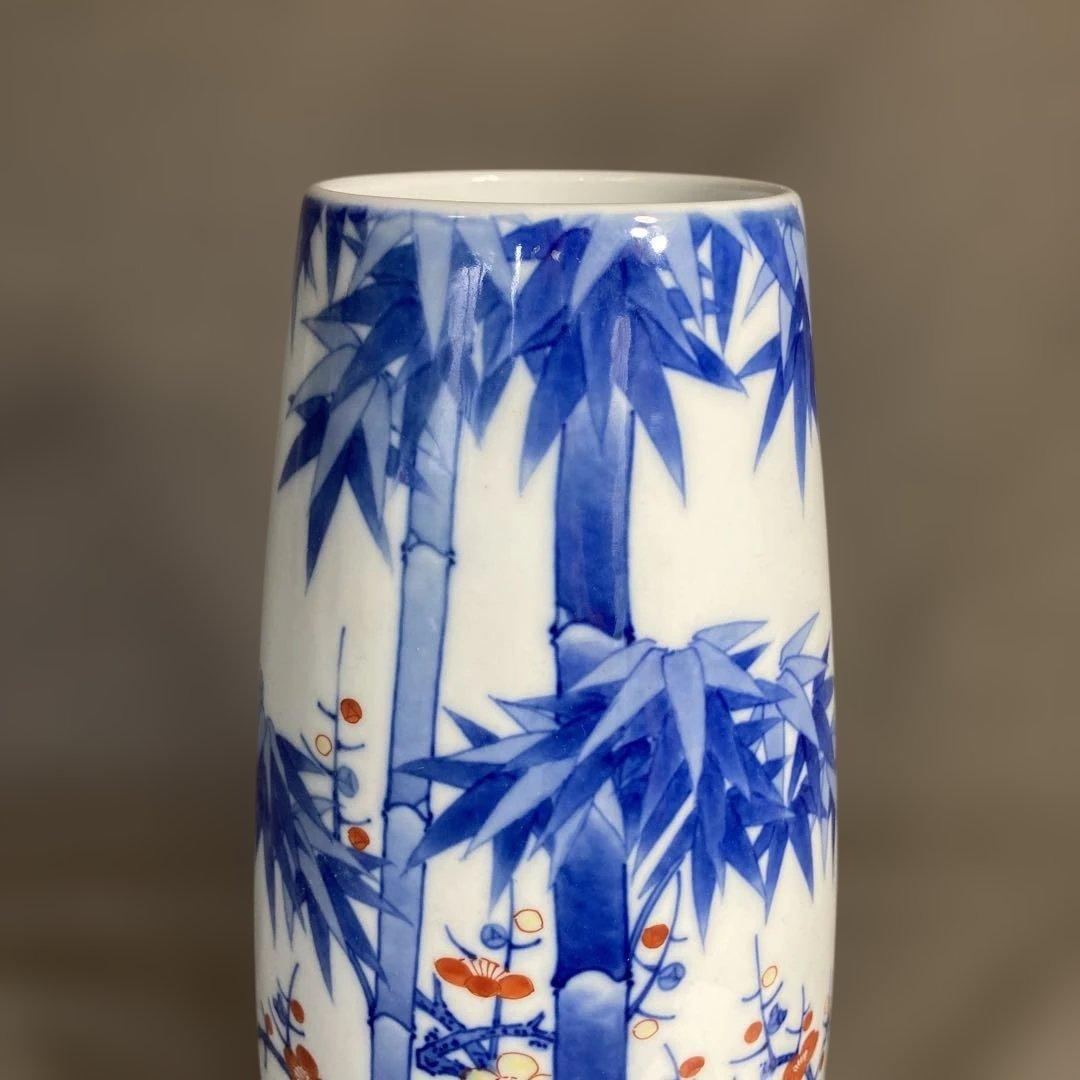 【市川光春】色鍋島の伝統　鍋島藩窯　名窯　御庭焼　市川光春作　錦竹梅菊文　花瓶