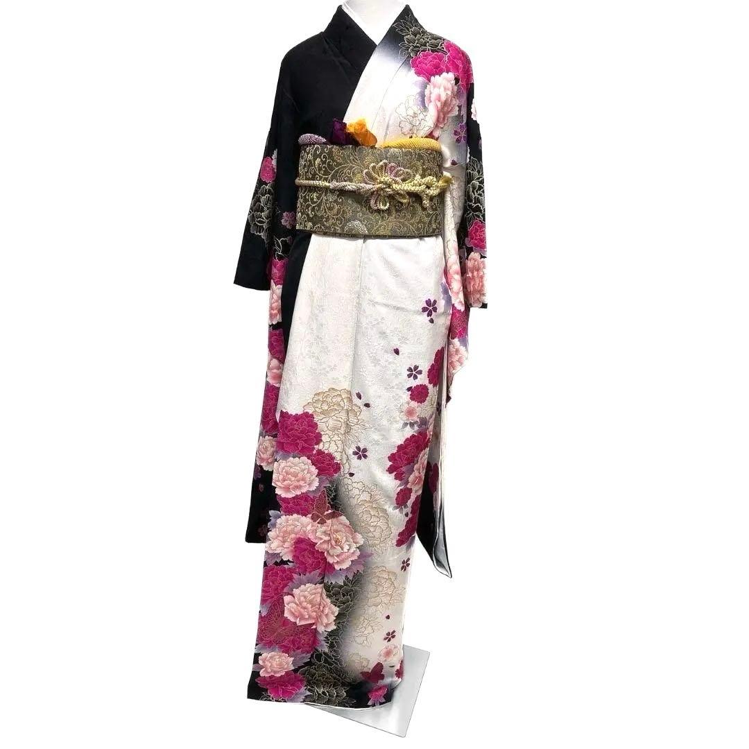 振袖 刺繍 金駒刺繍 牡丹 桔梗 芙蓉 芍薬 花模様 成人式 着物 083a p
