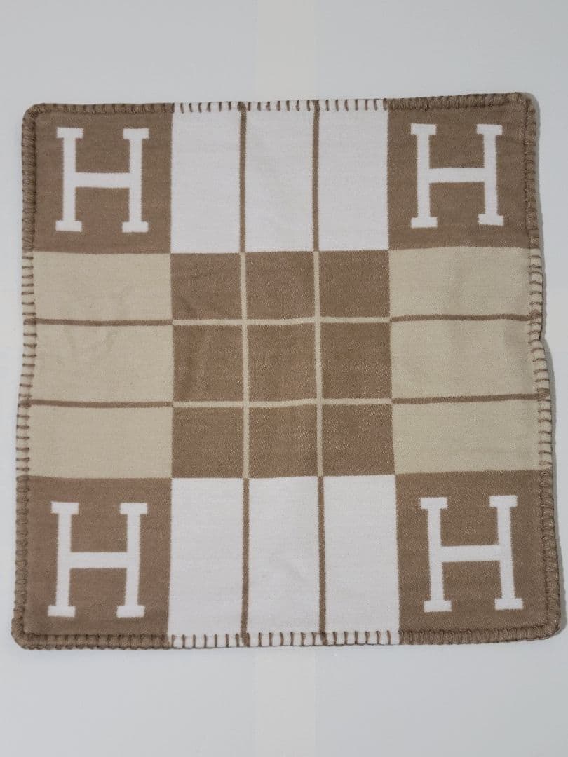 エルメス　クッションカバー　キャメル　45×45　チェック
