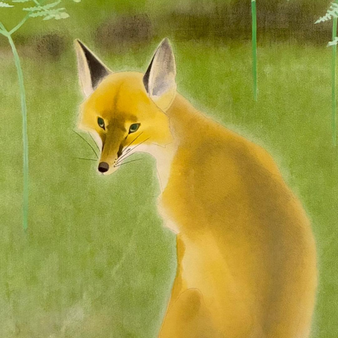 山口華楊「山野辺」狐 リトグラフ 印章有 額縁入り 限定100点 きつね 動物画