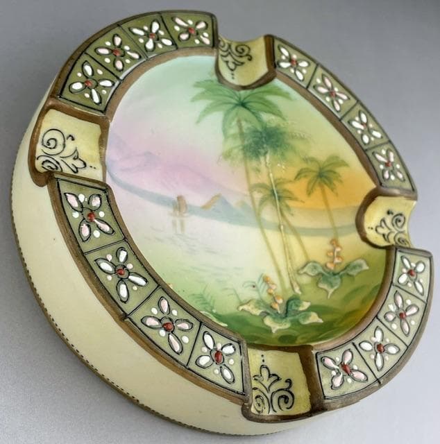 【美品・希少】オールドノリタケ 盛り上げ風景紋灰皿 盛上げ アールヌーボー