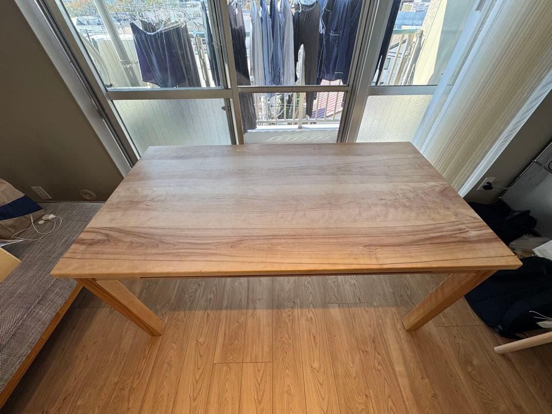 カバ桜の棚付きダイニングテーブル 150x80cm【212】