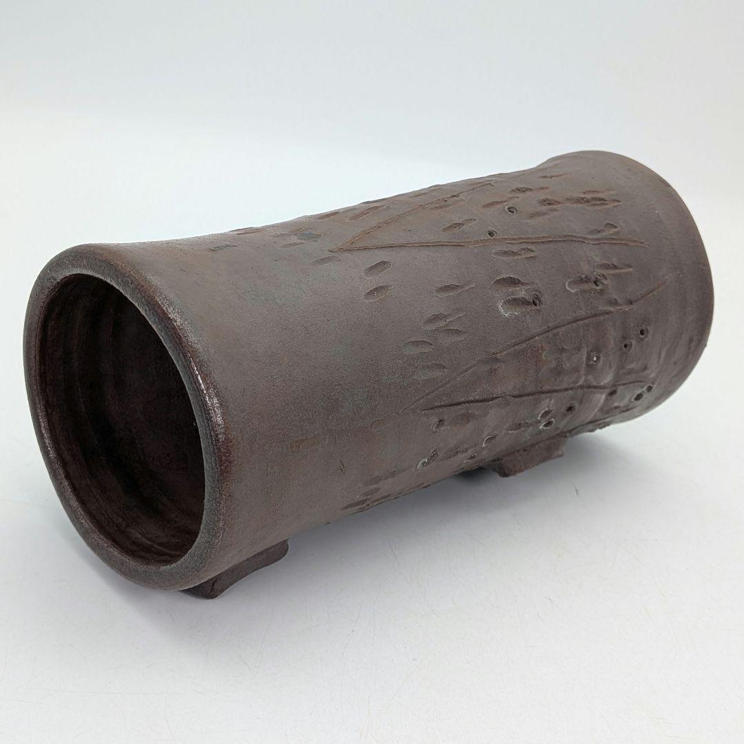 明治時代 備前焼 装飾花入 大黒天彫貼付 大黒様 七福神 縁起物 花器 花瓶