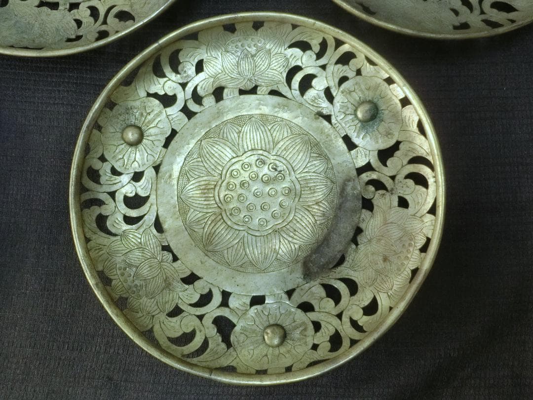 仏教美術！【仏具 華籠 けご 4点 蓮花1対・K20・骨董】仏 佛