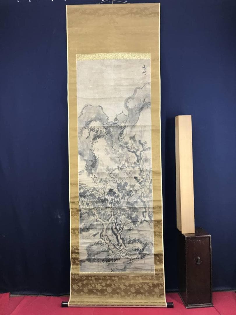 谷文晁/山水人物図/山水図/楼閣山水図/古画/掛軸/名家伝来/AE-