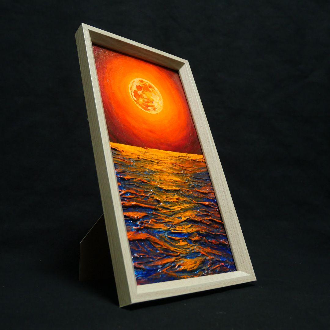 油絵 油彩 油彩画 絵 絵画 長方形ミニ絵画【オレンジ色の満月】