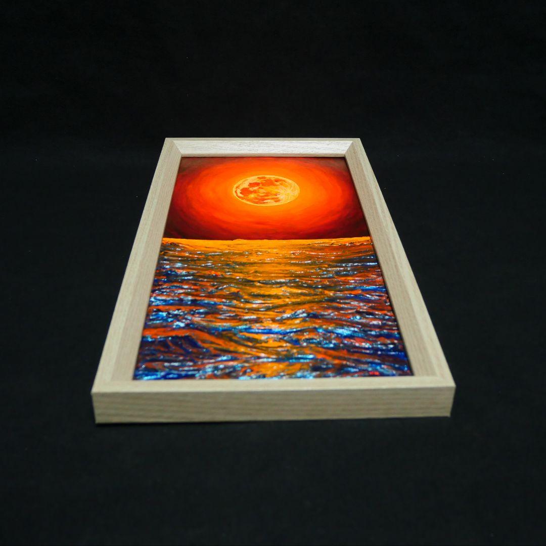 油絵 油彩 油彩画 絵 絵画 長方形ミニ絵画【オレンジ色の満月】