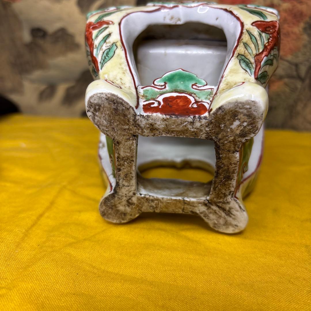 古色絵牡丹紋香炉 金蓋？鍍金？ 時代箱