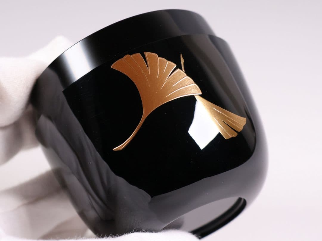 茶道具 山中塗蒔絵師 谷口博山 まどか幼稚園章蒔絵 銀杏 中棗 木製【