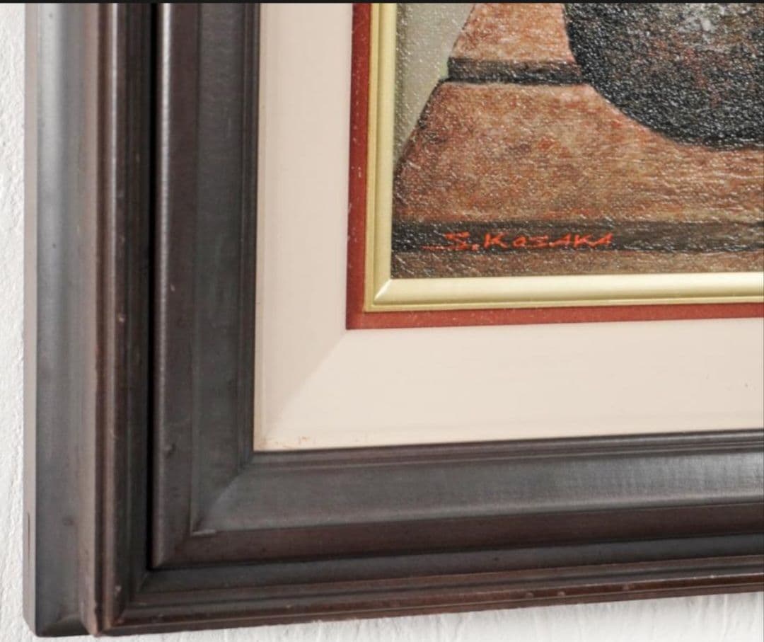 小阪正次『白椿』1978年　油彩4号　直筆サイン有 　一枚の絵取扱 額装