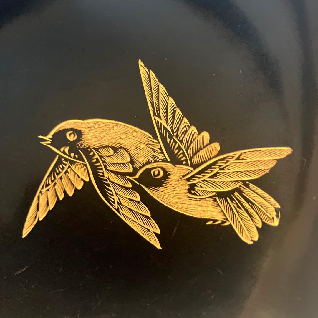 アンティーク大正時代 金彩のスズメや上品な竹が美し過ぎる木製輪島