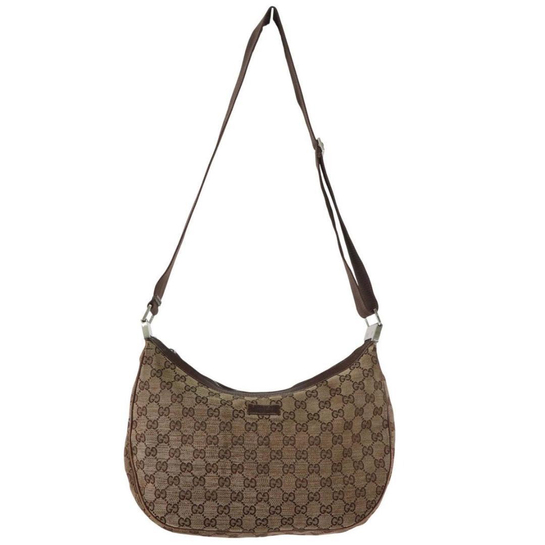 GUCCI グッチ GGキャンバス ハーフムーン　ワンショルダーバッグ 金具　茶