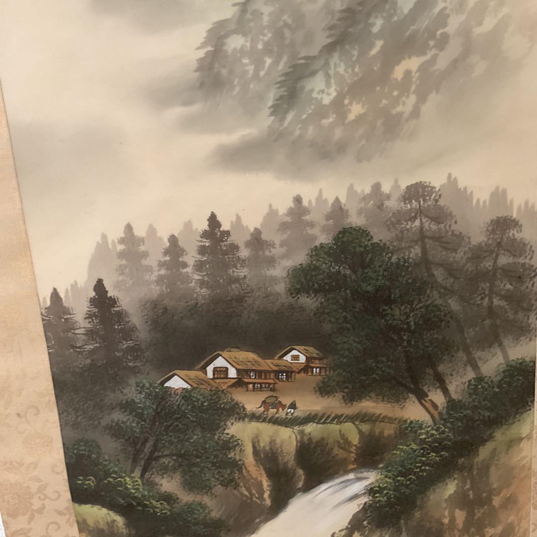 三 渓 筆 【 絹本彩色画 山水画 】 山間部を流れる渓流