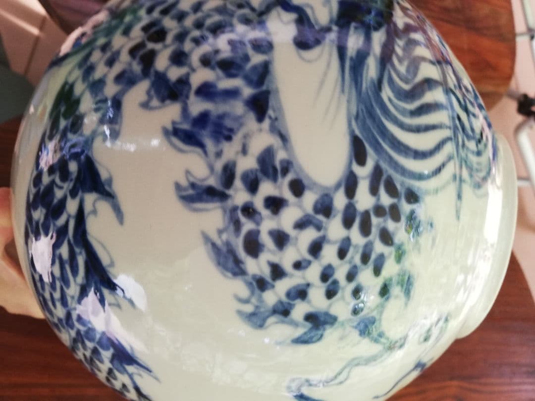 (美品)中国染付け龍文壺