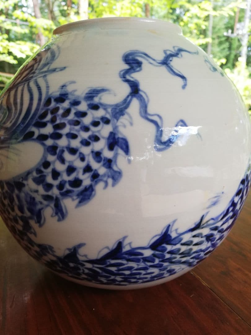 (美品)中国染付け龍文壺