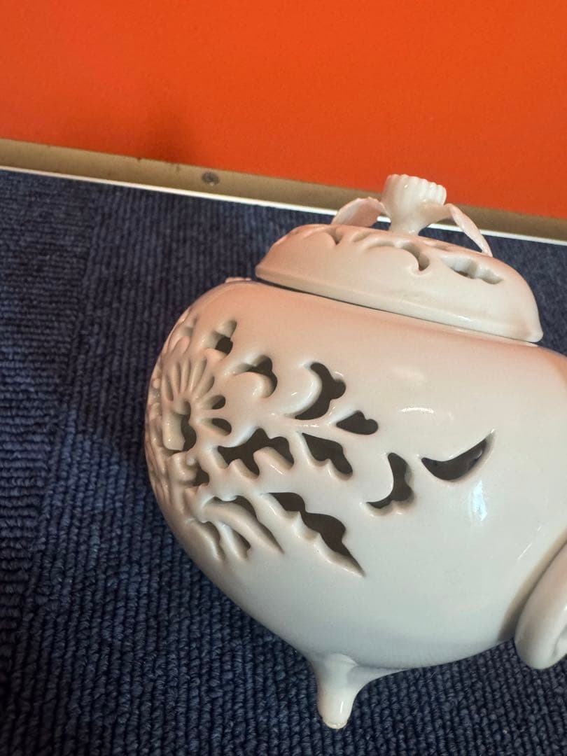 1973 杉原一壷 白磁 透かし 三足 香炉