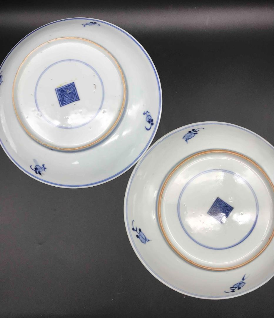 中国古美術清雍正ー乾隆時代染付花紋唐草紋皿一対(B-2)