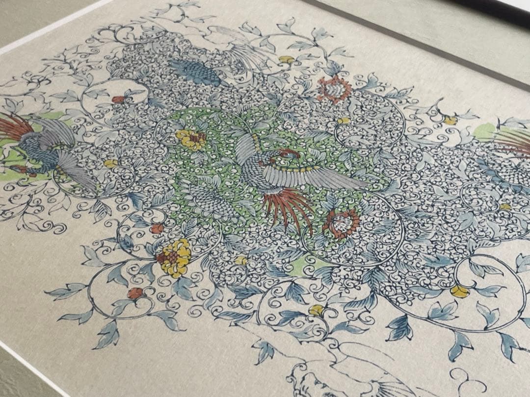 陶芸家　葉山有樹　直筆　肉筆　水彩画　細密絵　細密画　鳳凰　デザイン　図案　額入