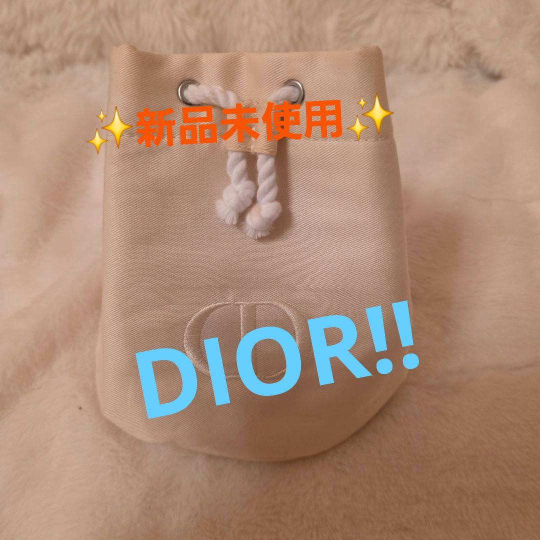 DIORロゴ刺繍 アイボリー巾着ポーチ - メルカリ