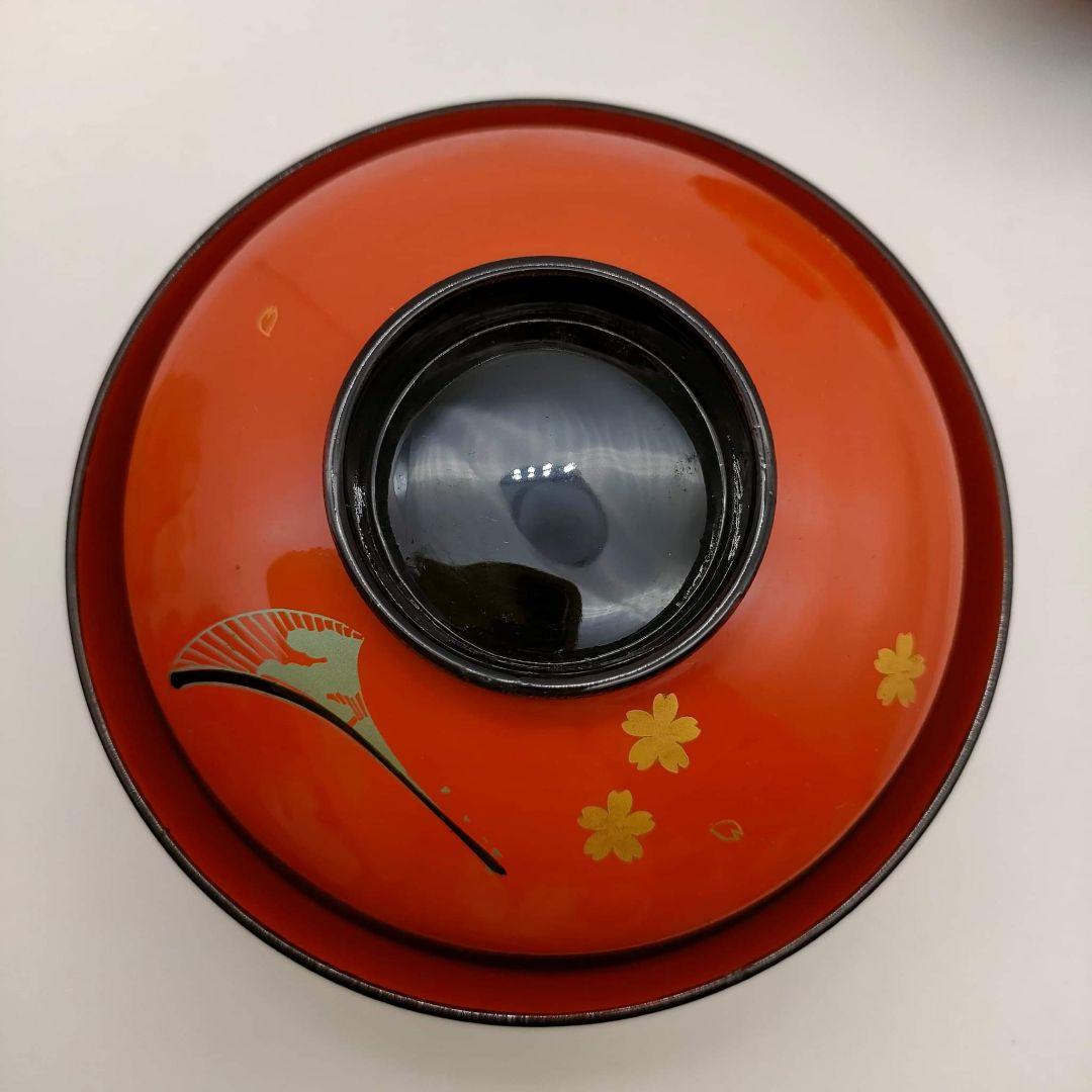 ② 會津塗 塗師 渡部喜三郎 本漆 蓋付き椀 堅地仕上 骨董 フォロー割