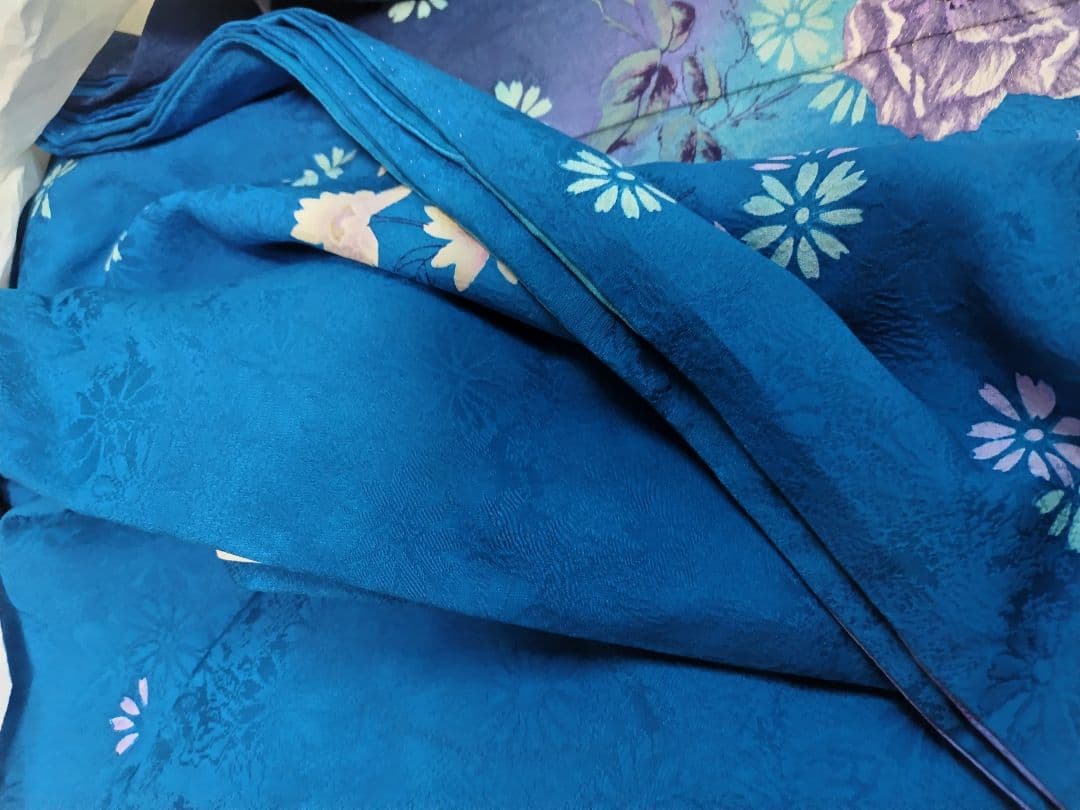 振袖5点セット 正絹 青色 HANAE MORI 成人式