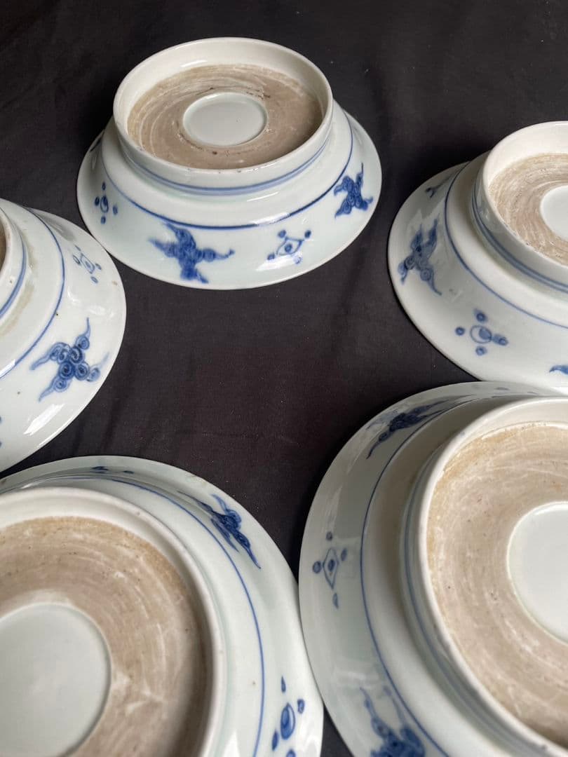 古伊万里 染付15.4㎝なます皿 5客 骨董品/.アンティーク/お皿/中皿