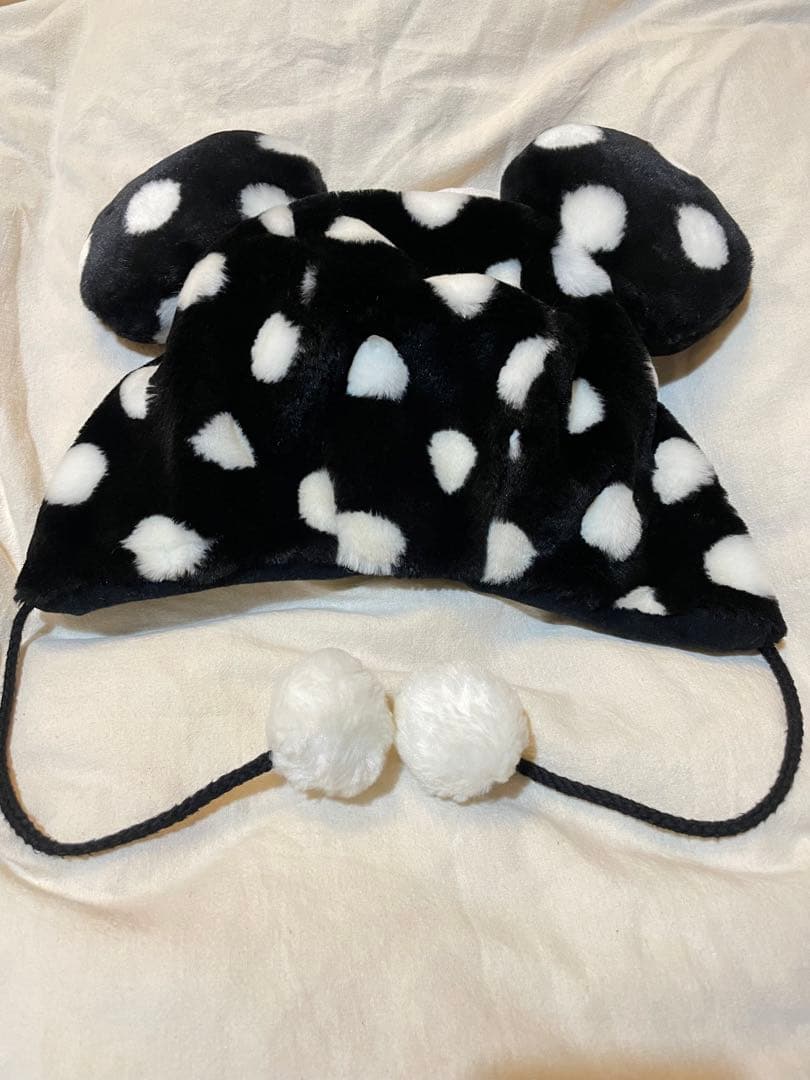 ディズニー ミニー ファンキャップ 水玉ドット レア 白黒 最終値下