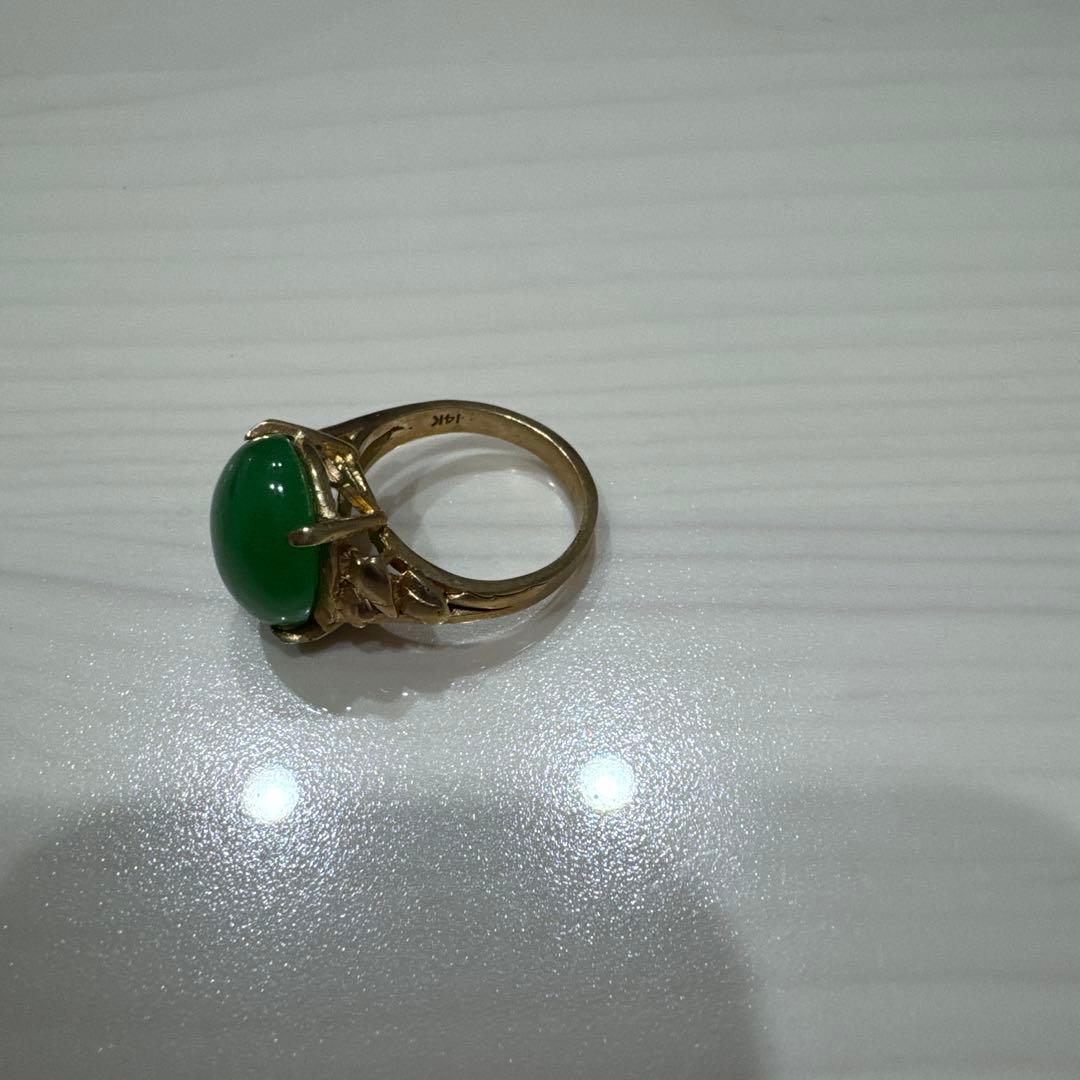 14K 刻印ヴィンテージ調 グリーンストーン リング